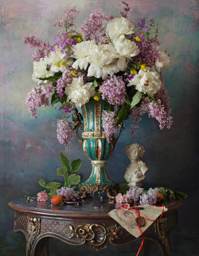 Still Life With Flowers And Bust Of Girl