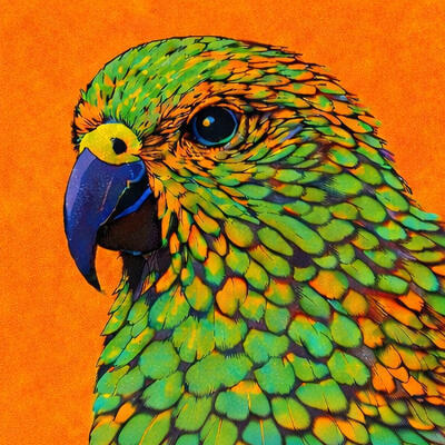 Alpine Green Kea on Orange