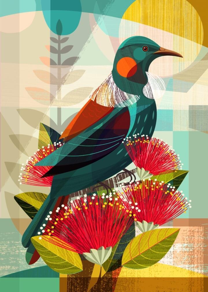 NZ Tui In Pohutukawa