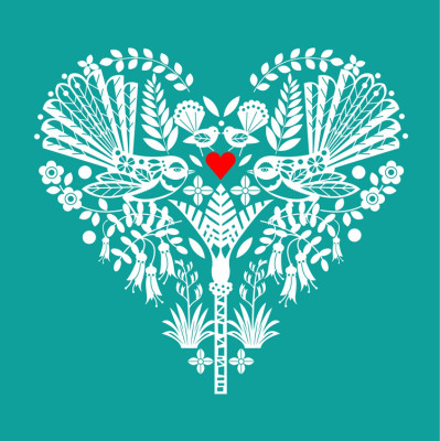 New Zealand Turquoise Fantail Heart (detail)