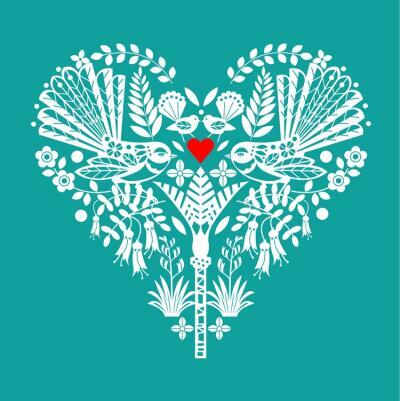 New Zealand Turquoise Fantail Heart (detail) (Mini card)