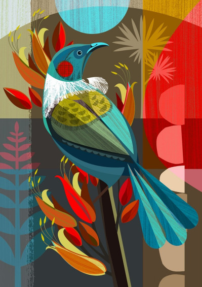 New Zealand Tui In The Flax (detail)