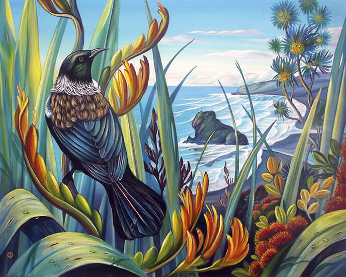 その他 The Ashford Book of New Zealand Folk Art Two Tui in October - Limited edition of 20 – Shaun Ryan Art